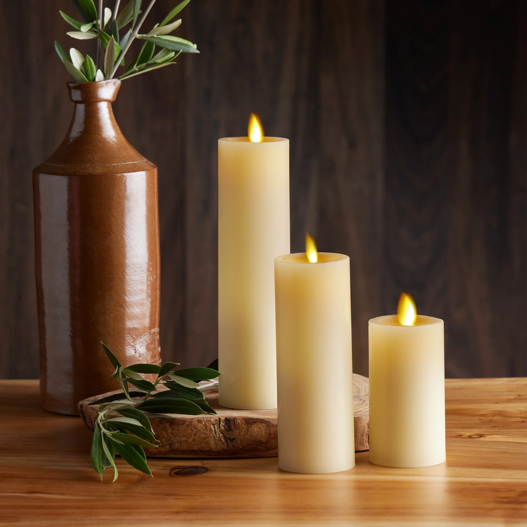 Ivory Flameless Candle Slim Pillar - Recessed Top - 2" Width - Image 3