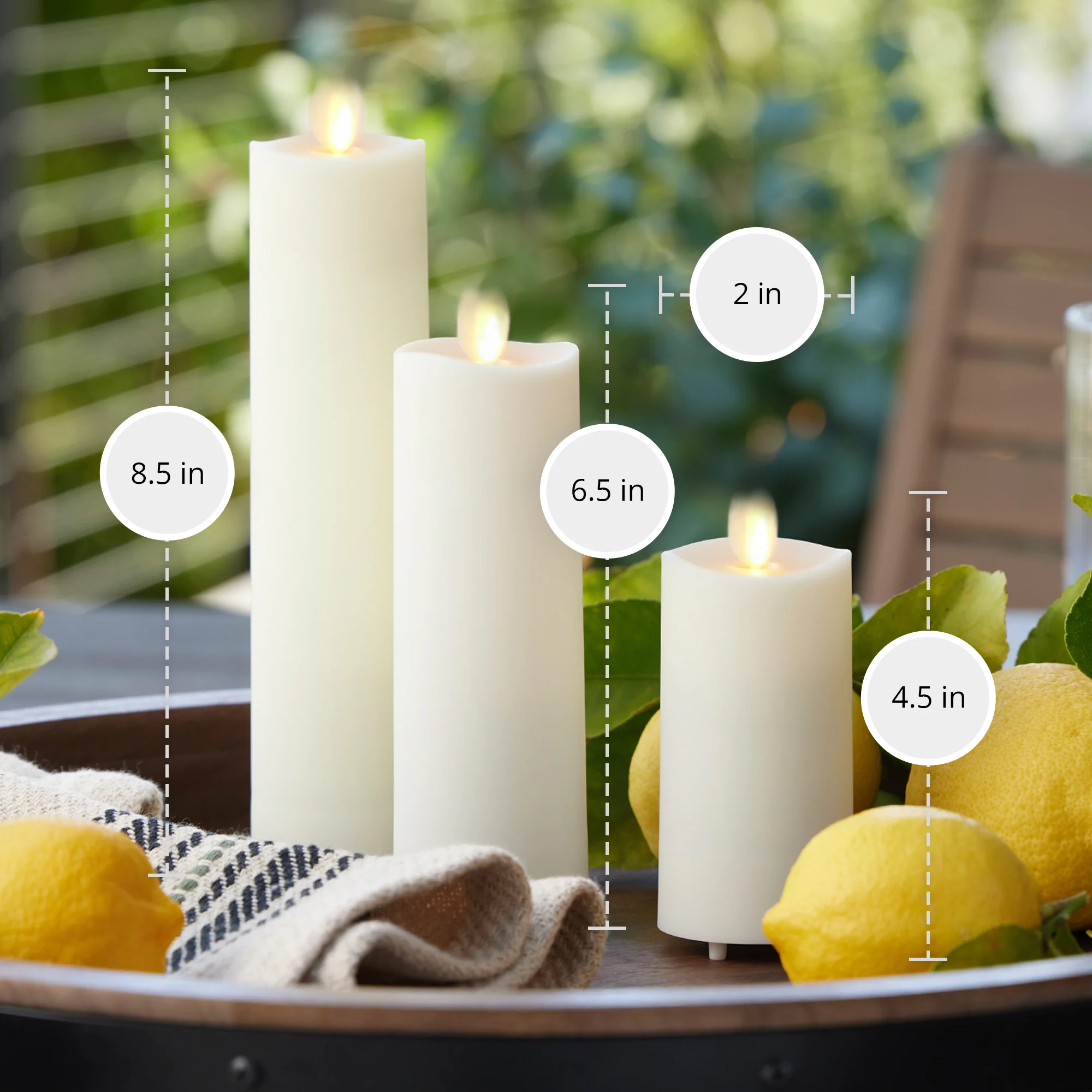 Pearl Ivory Outdoor Flameless Candle Slim Pillar - Melted Top - 2" Width - Image 6