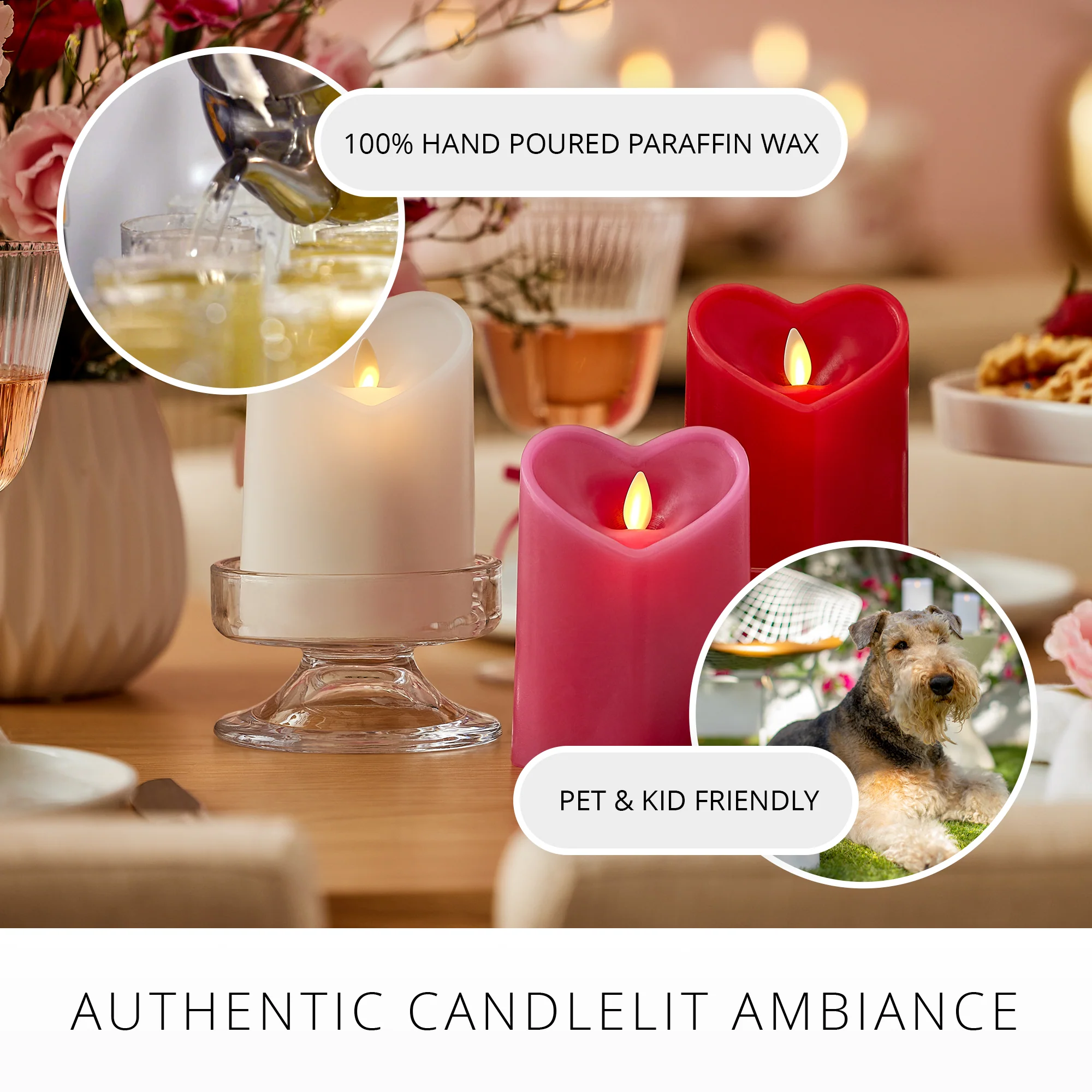 Raspberry Sorbet Flameless Candle Heart Pillar - Image 7