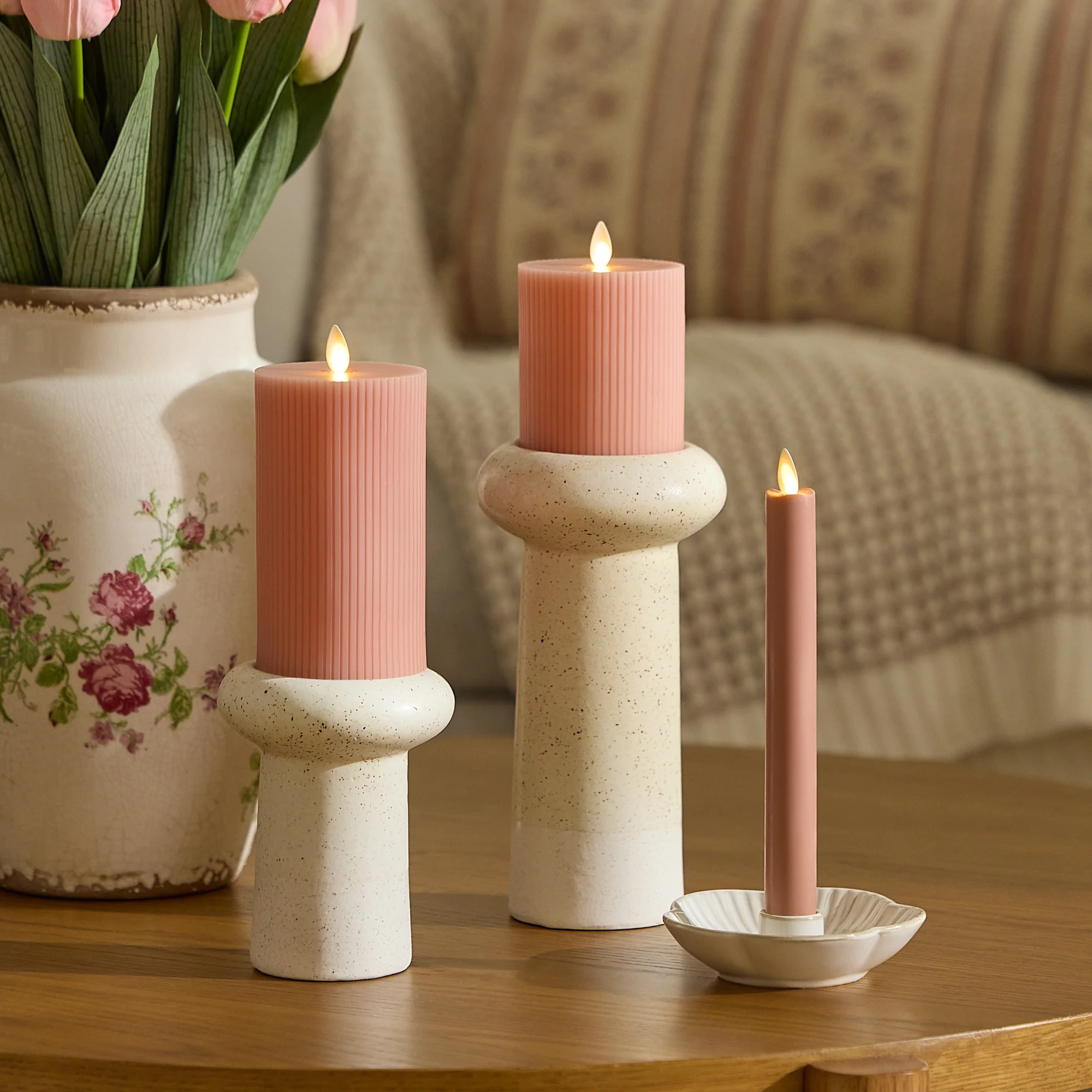 Soft Clay Flameless Candle Ribbed Pillar - Image 4
