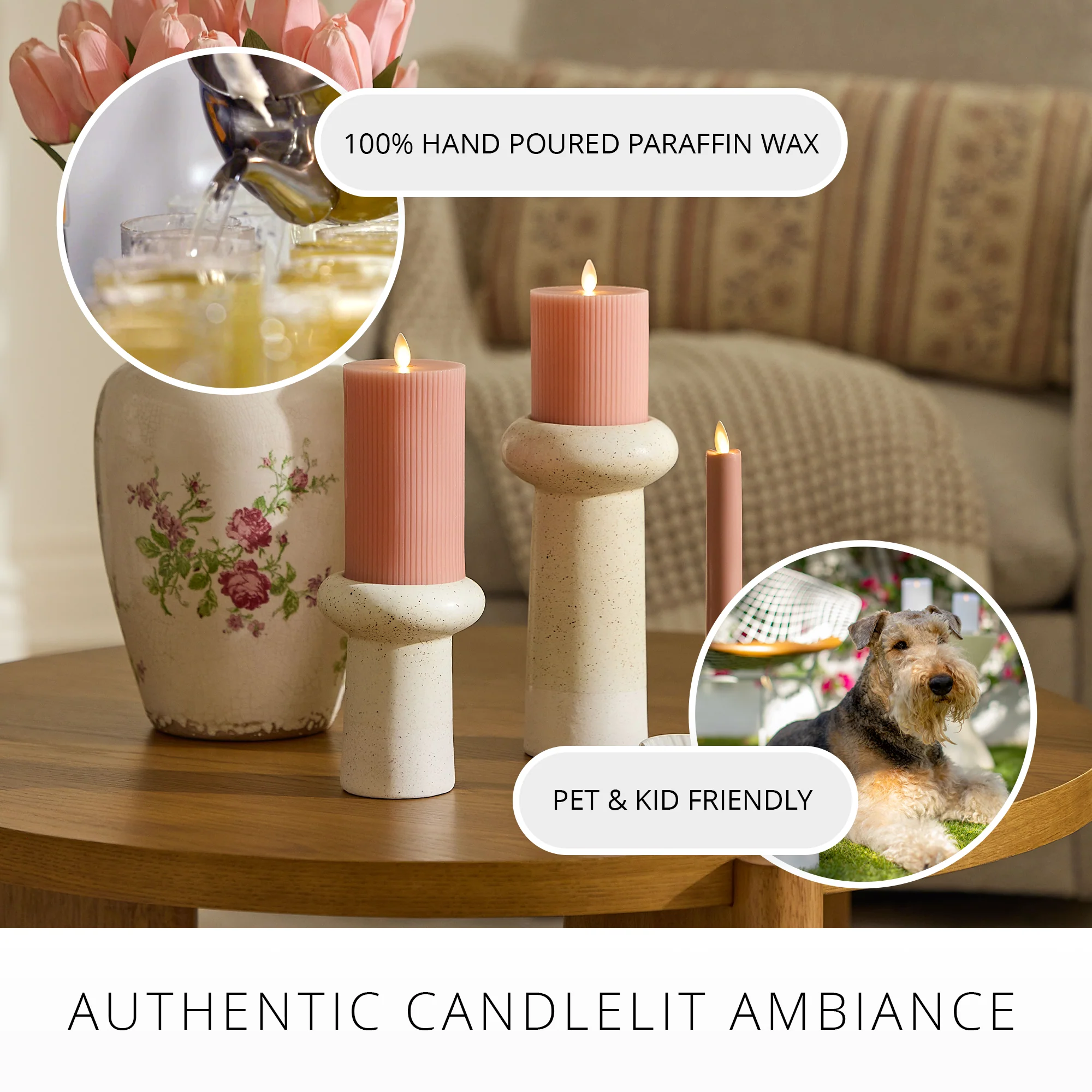 Soft Clay Flameless Candle Ribbed Pillar - Image 5