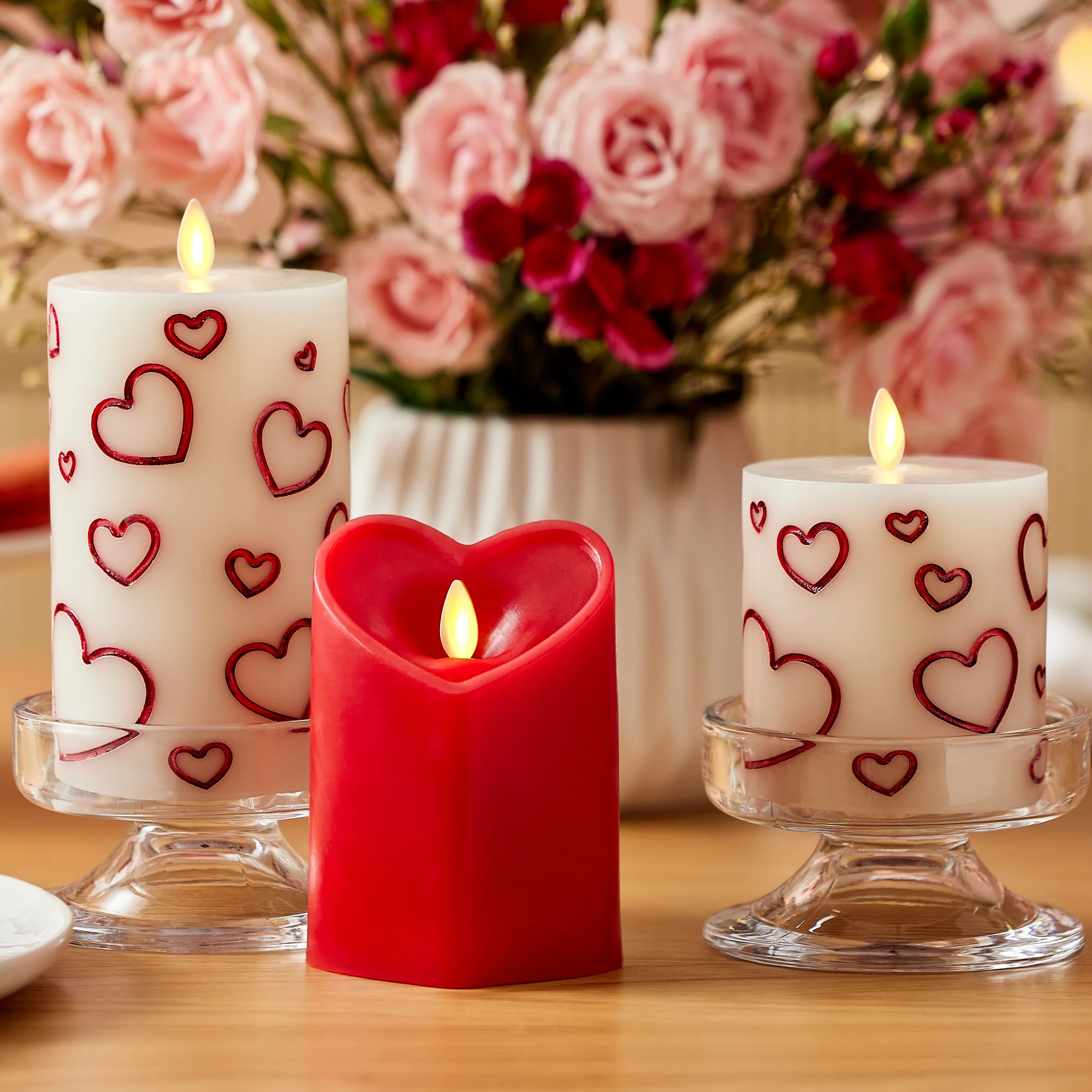 True Red Flameless Candle Heart Pillar - Image 4