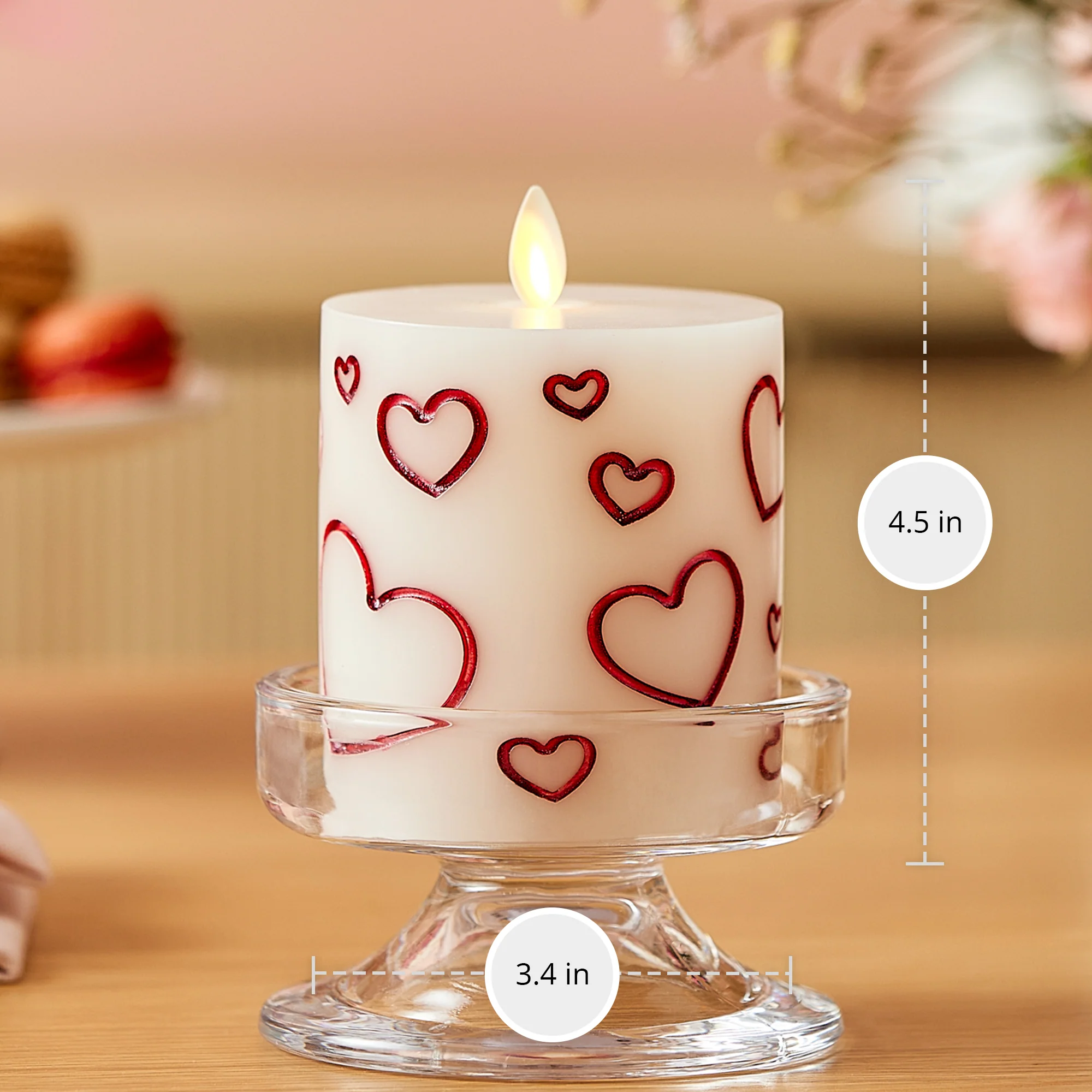 White Porcelain with Metallic Red Hearts Flameless Candle Pillar - Image 8